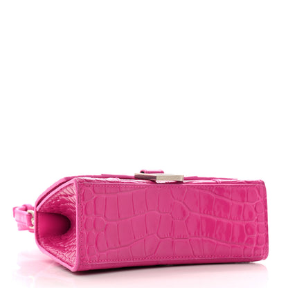 Balenciaga Shiny Calfskin Crocodile Embossed Hourglass Top Handle Bag XS Lipstick Pink 4 of 15