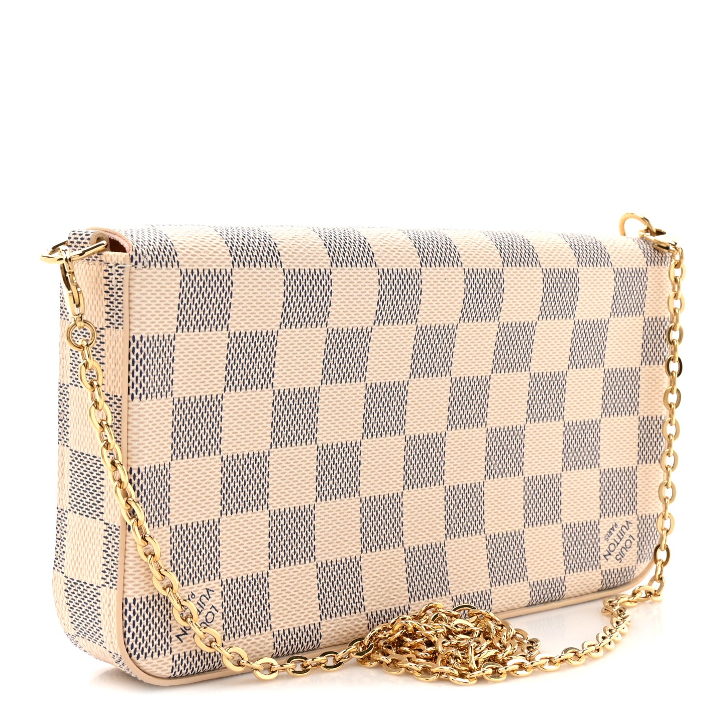 Damier Azur Pochette Felicie Chain Wallet Rose Ballerine