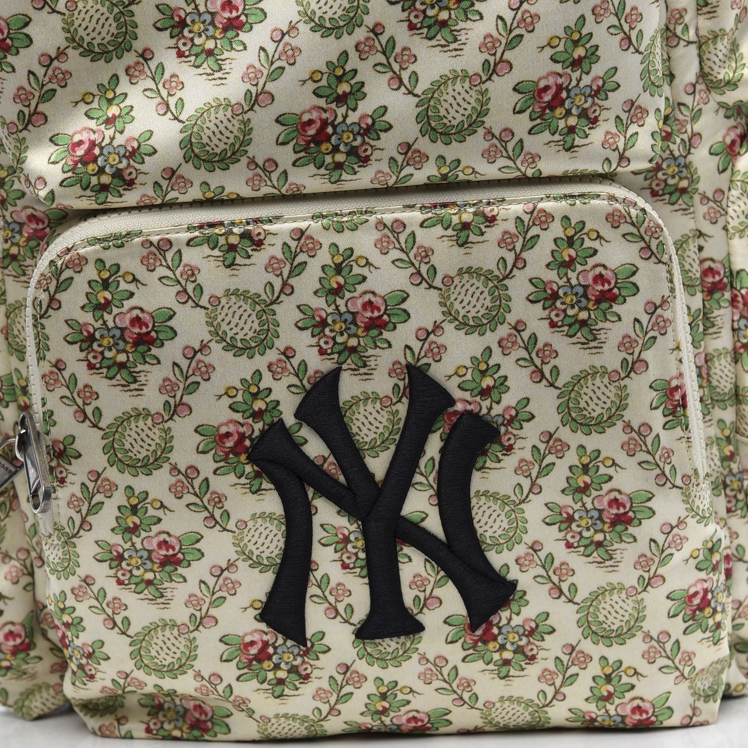Gucci X MLB Satin Floral Print NY Yankees Patch Backpack Ivory Green 10 of 11