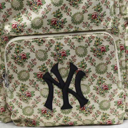 Gucci X MLB Satin Floral Print NY Yankees Patch Backpack Ivory Green 10 of 11