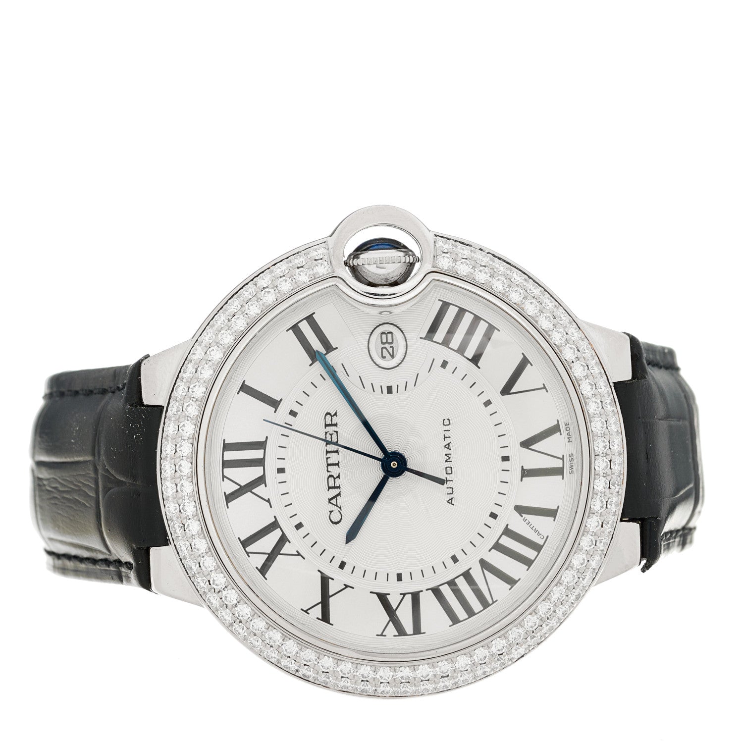 Cartier 18K White Gold Alligator Diamond Pave Bezel 42mm Ballon Bleu De Cartier Automatic Watch 2 of 4