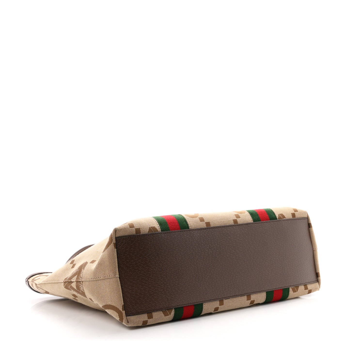 X PALACE Monogram Jumbo GG Textured Dollar Calfskin Web Medium Ophidia Shopping Tote Camel Ebony