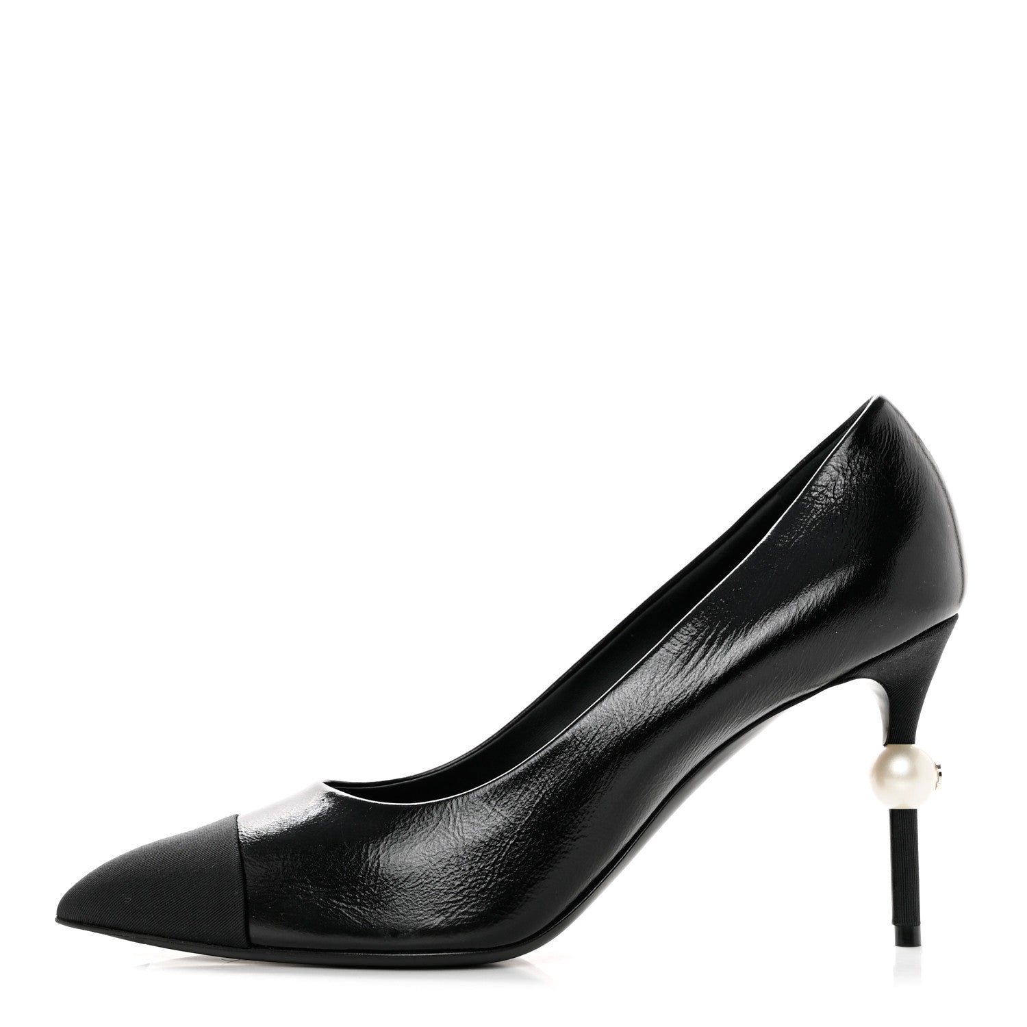 Chanel Shiny Calfskin Grosgrain Cap Toe CC Pearl Pumps 41 Black 1 of 9