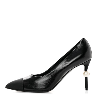 Chanel Shiny Calfskin Grosgrain Cap Toe CC Pearl Pumps 41 Black 1 of 9