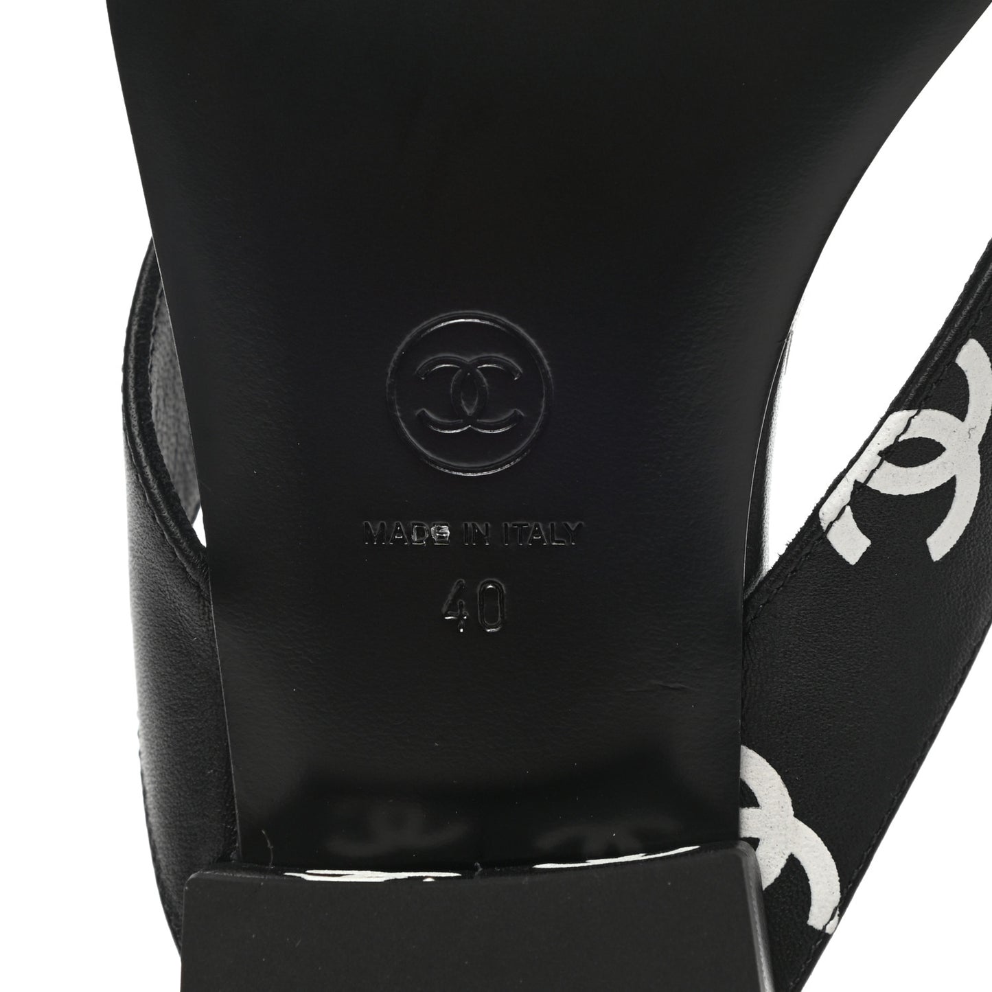 Lambskin Printed CC Thong Sandals 40 Black White