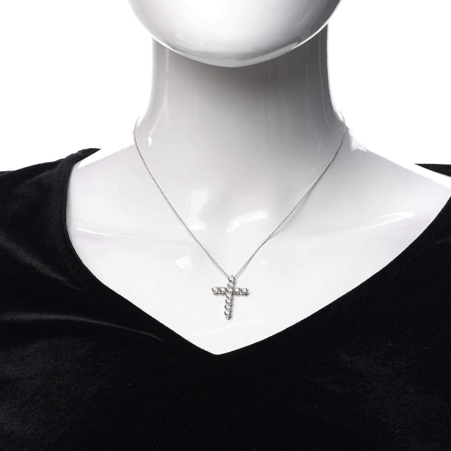 Tiffany Platinum Diamond Large Cross Pendant Necklace 2 of 5