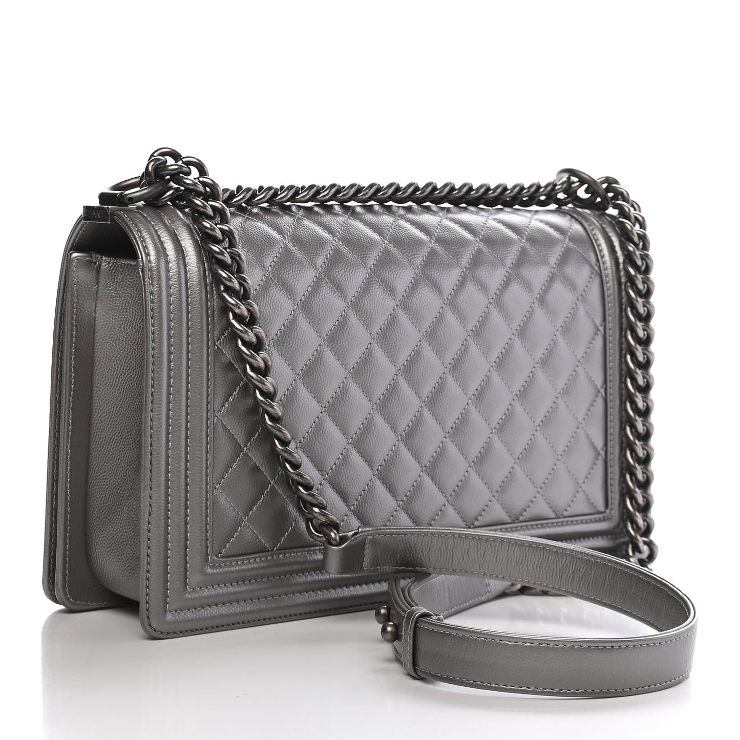 Metallic Caviar Quilted New Medium Boy Flap Silver