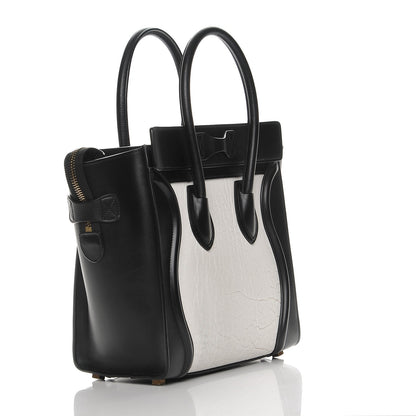 Celine Shrunken Lambskin Micro Bi-Color Luggage Black White 4 of 11