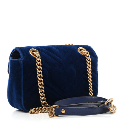Gucci Velvet Matelasse Mini GG Marmont Shoulder Bag Cobalt Blue 3 of 10