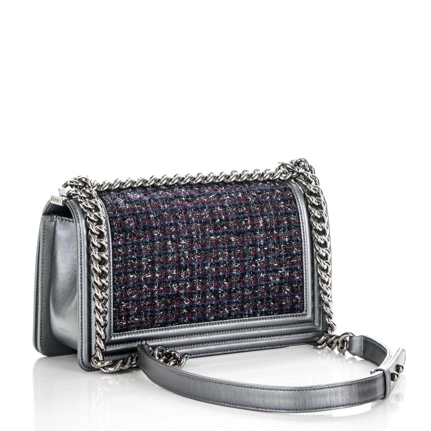 Chanel Tweed Metallic Lambskin Medium Boy Flap Silver 3 of 7