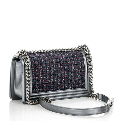 Chanel Tweed Metallic Lambskin Medium Boy Flap Silver 3 of 7