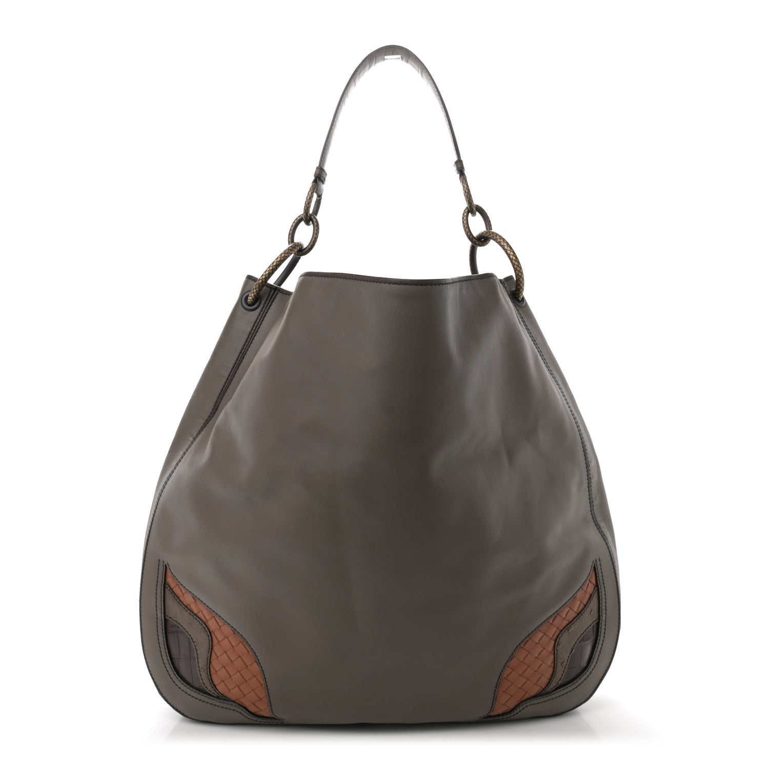 Bottega Veneta Calfskin Crocodile Ostrich Loop Bag  Taupe Multicolor 1 of 10