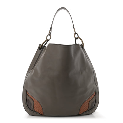 Bottega Veneta Calfskin Crocodile Ostrich Loop Bag  Taupe Multicolor 1 of 10