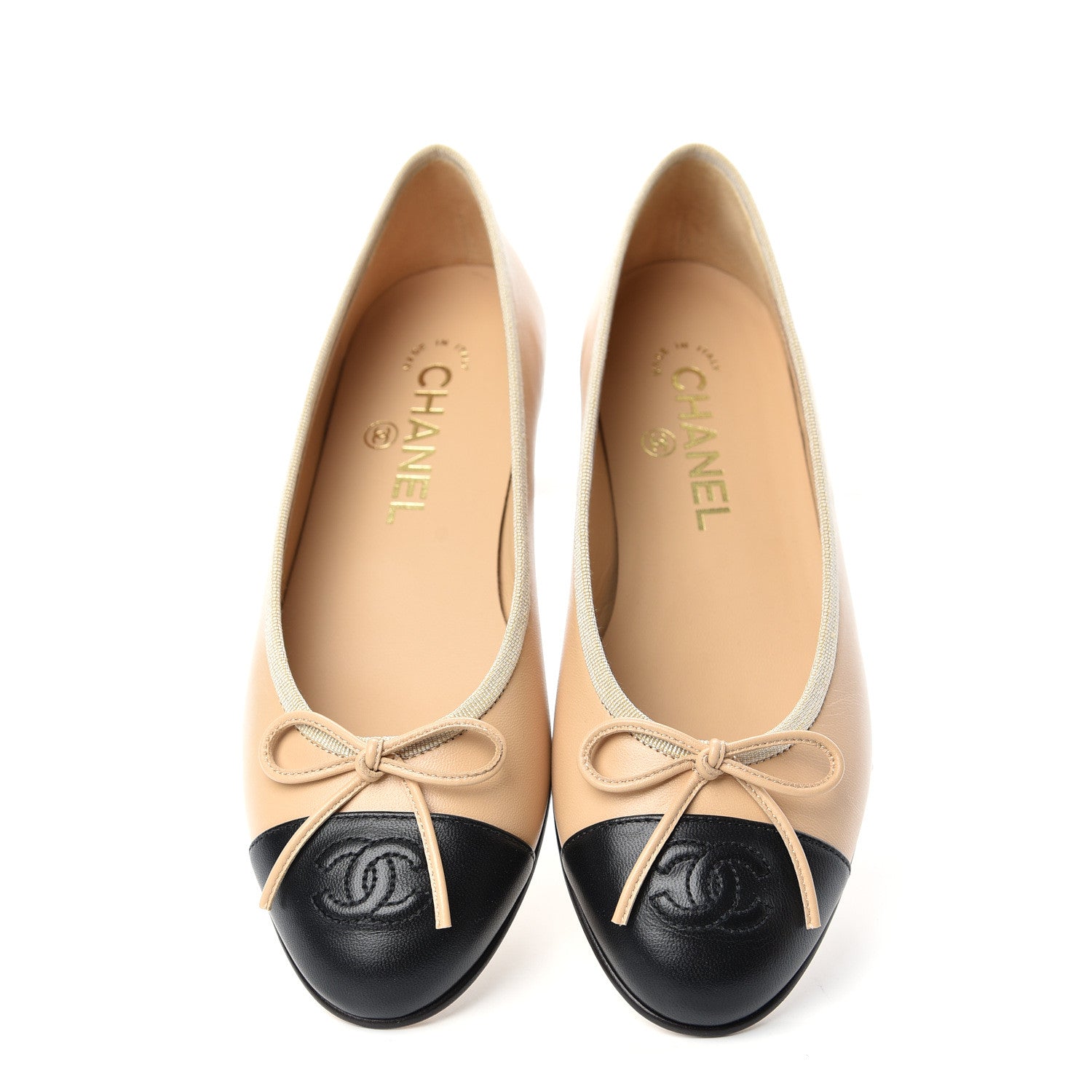 Chanel Lambskin CC Cap Toe Ballerina Flats 36 Beige Black 5 of 11