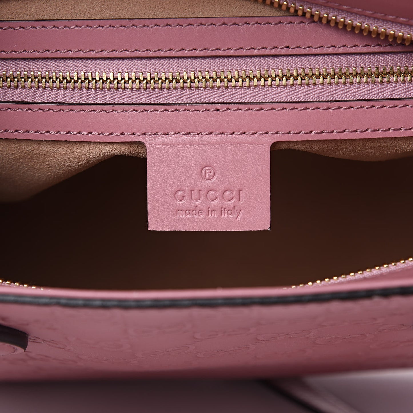 Guccissima Signature Small Zippered Bucket Tote Rose Baby Candy