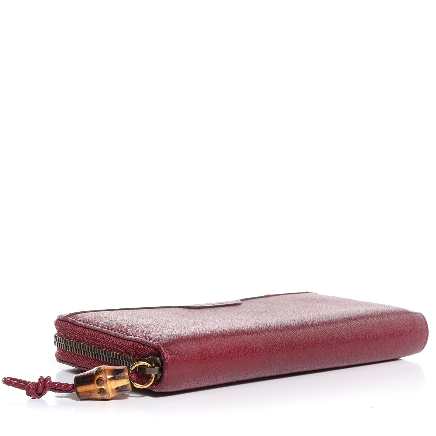Gucci Soft Deerskin Hip Bamboo Zip Around Wallet Raspberry Candy 4 of 8