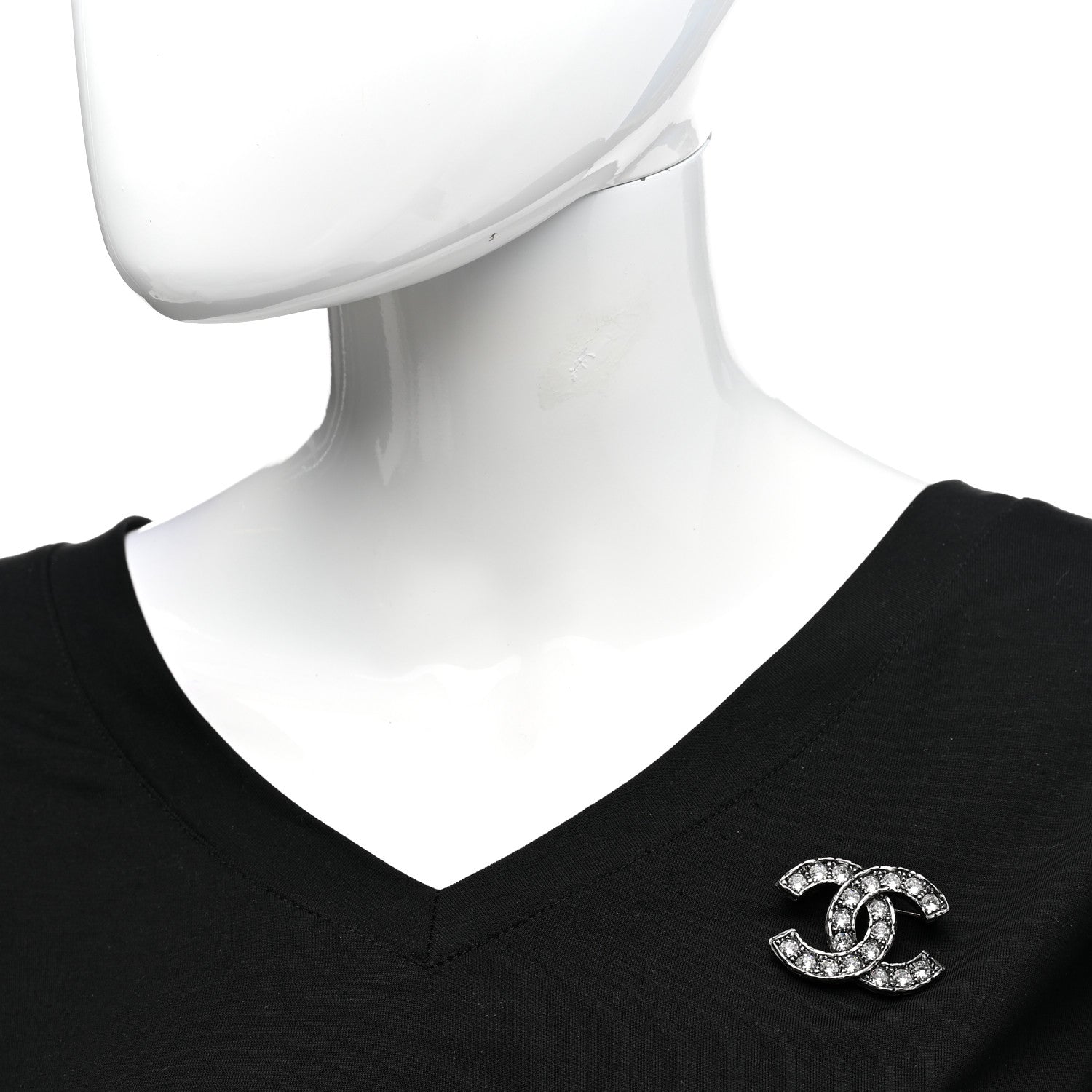 Chanel Crystal Textured CC Brooch Silver 2 of 5