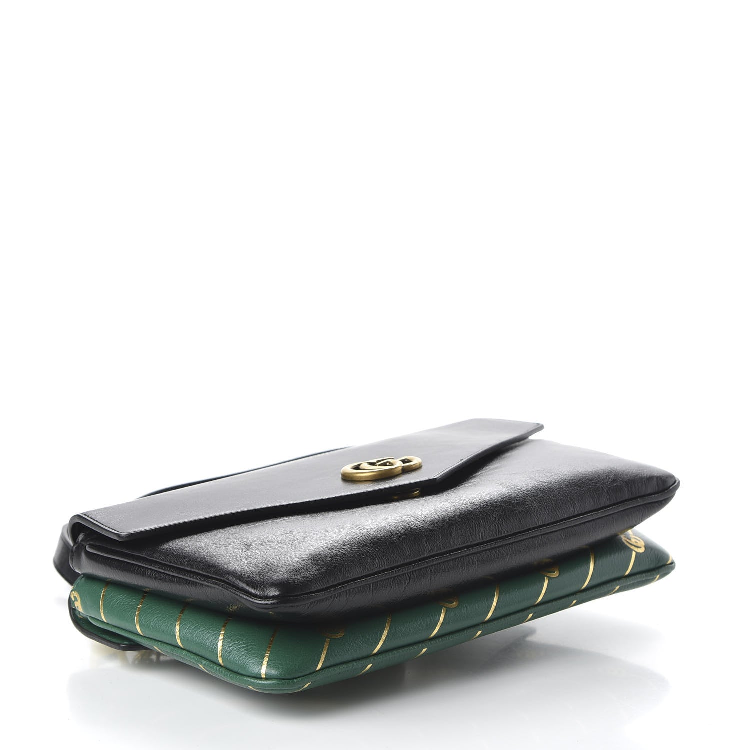 Gucci Calfskin Diagonal GG Medium Thiara Double Envelope Shoulder Bag Emerald Green Black 4 of 10