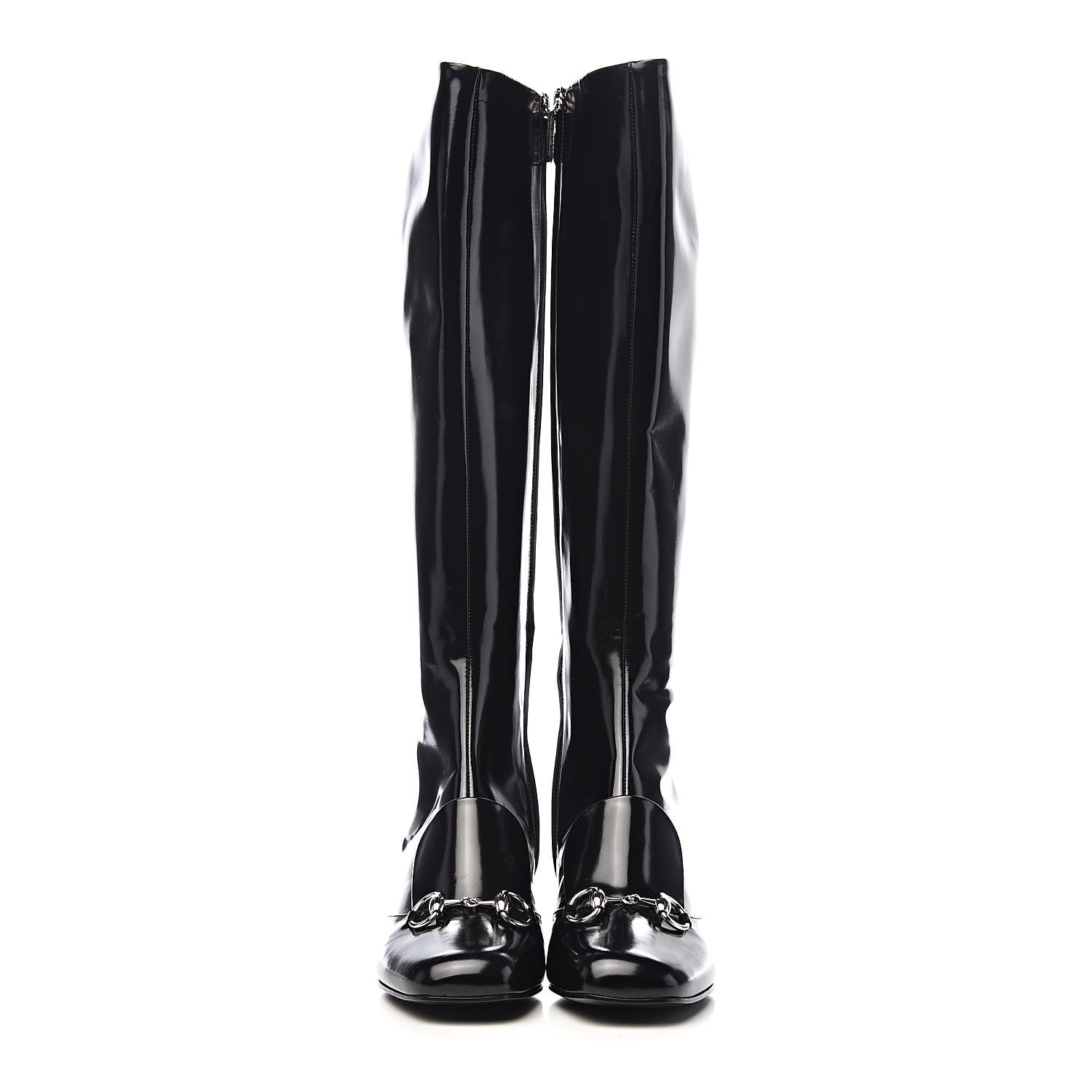 Gucci Patent Lilian Horsebit Knee High Boots 37.5 Black 2 of 12