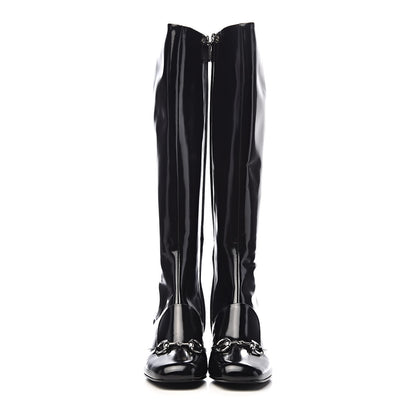 Gucci Patent Lilian Horsebit Knee High Boots 37.5 Black 2 of 12