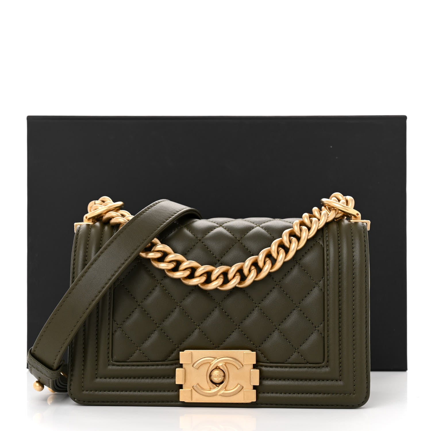 Chanel Calfskin Quilted Small Boy Flap Khaki 11 of 11