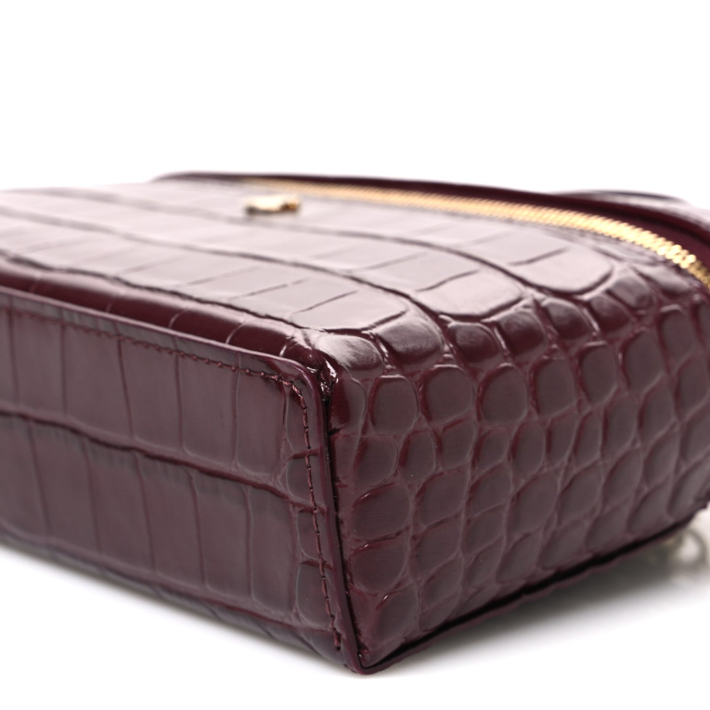 Calfskin Crocodile Embossed Crococo Exoticoco Vanity With Chain Dark Burgundy