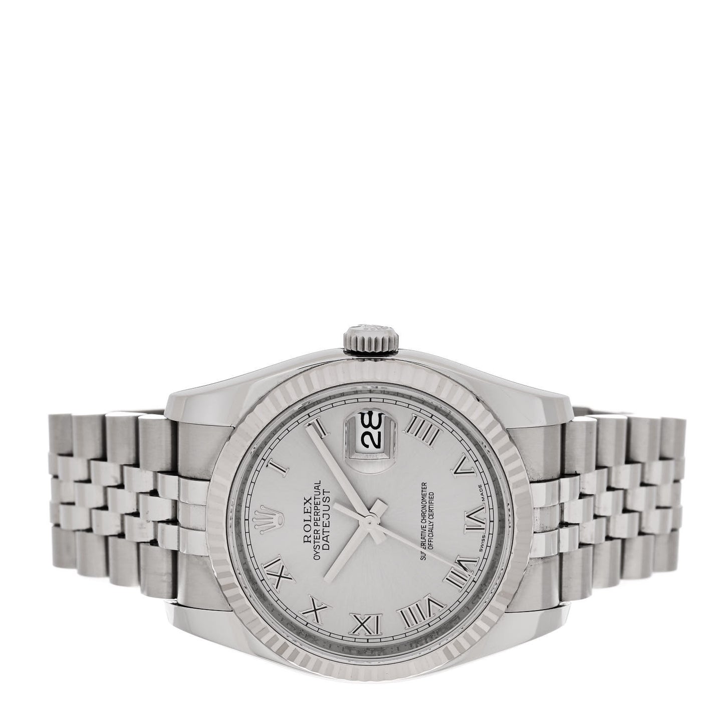 Stainless Steel 18K White Gold 36mm Oyster Perpetual Datejust Watch Silver Roman 116234
