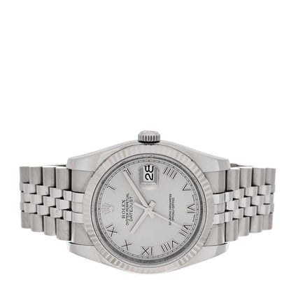 Rolex Stainless Steel 18K White Gold 36mm Oyster Perpetual Datejust Watch Silver Roman 116234 2 of 4