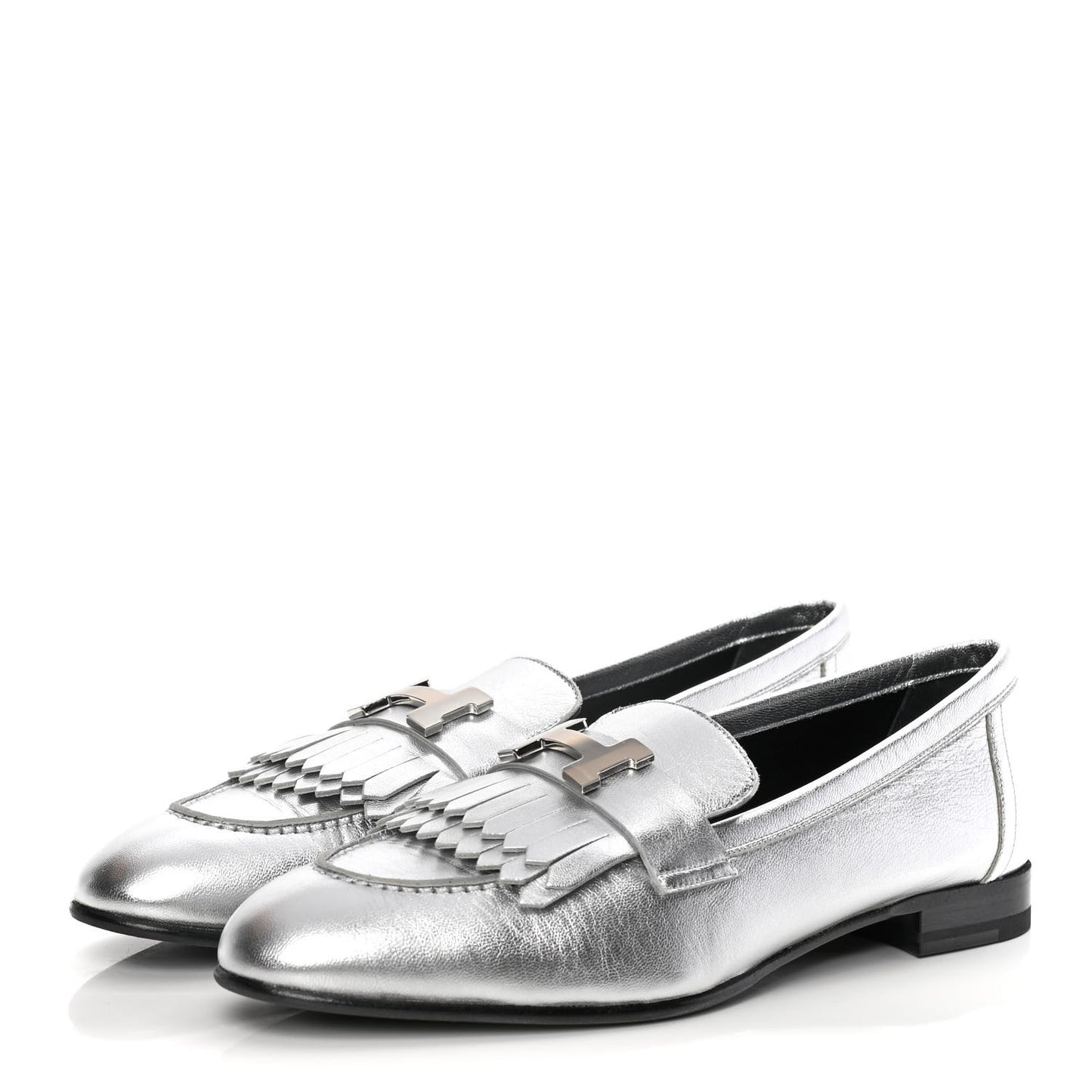 Metallic Chevre Womens Royal Loafers 38 Gris Argente