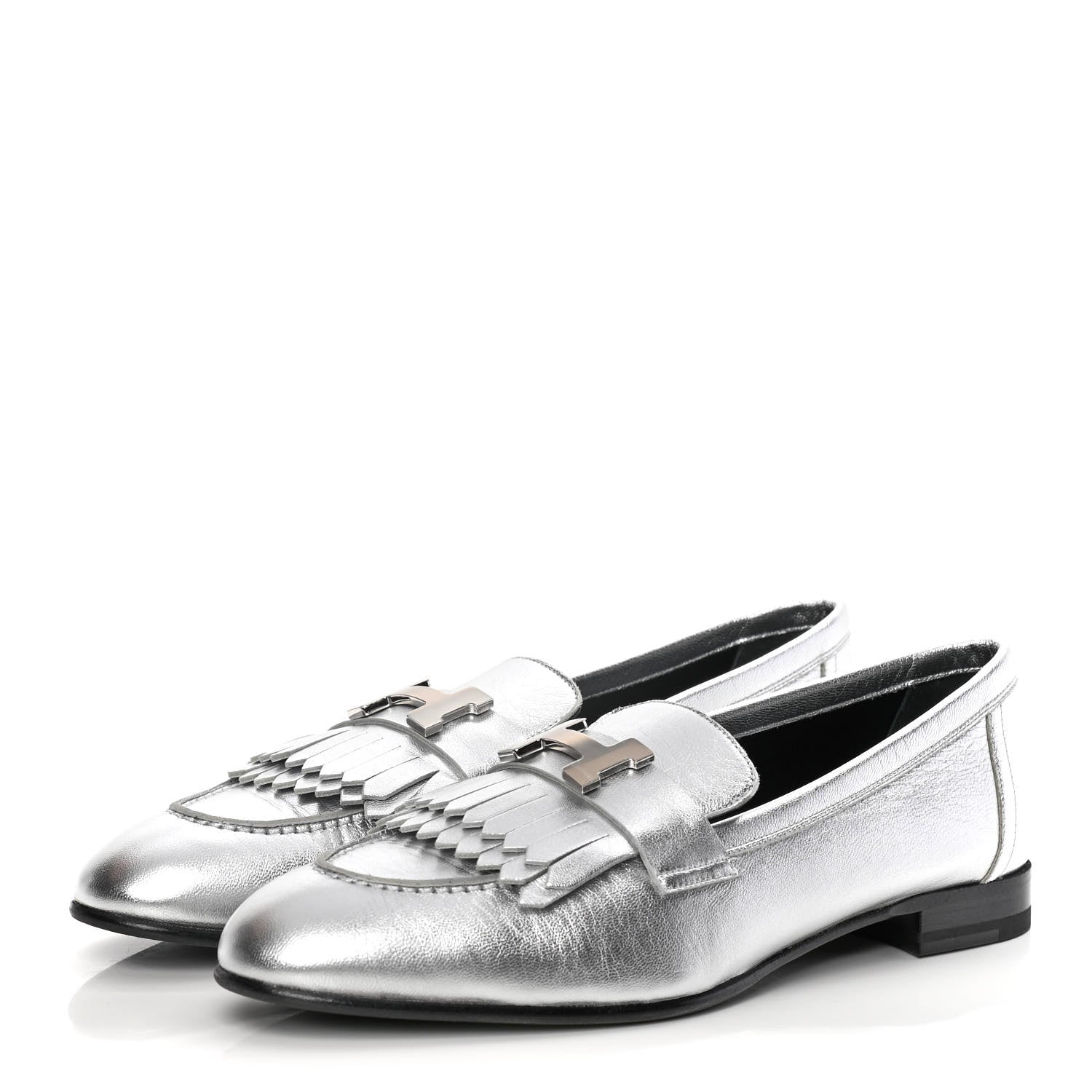 Hermes Metallic Chevre Womens Royal Loafers 38 Gris Argente 3 of 11