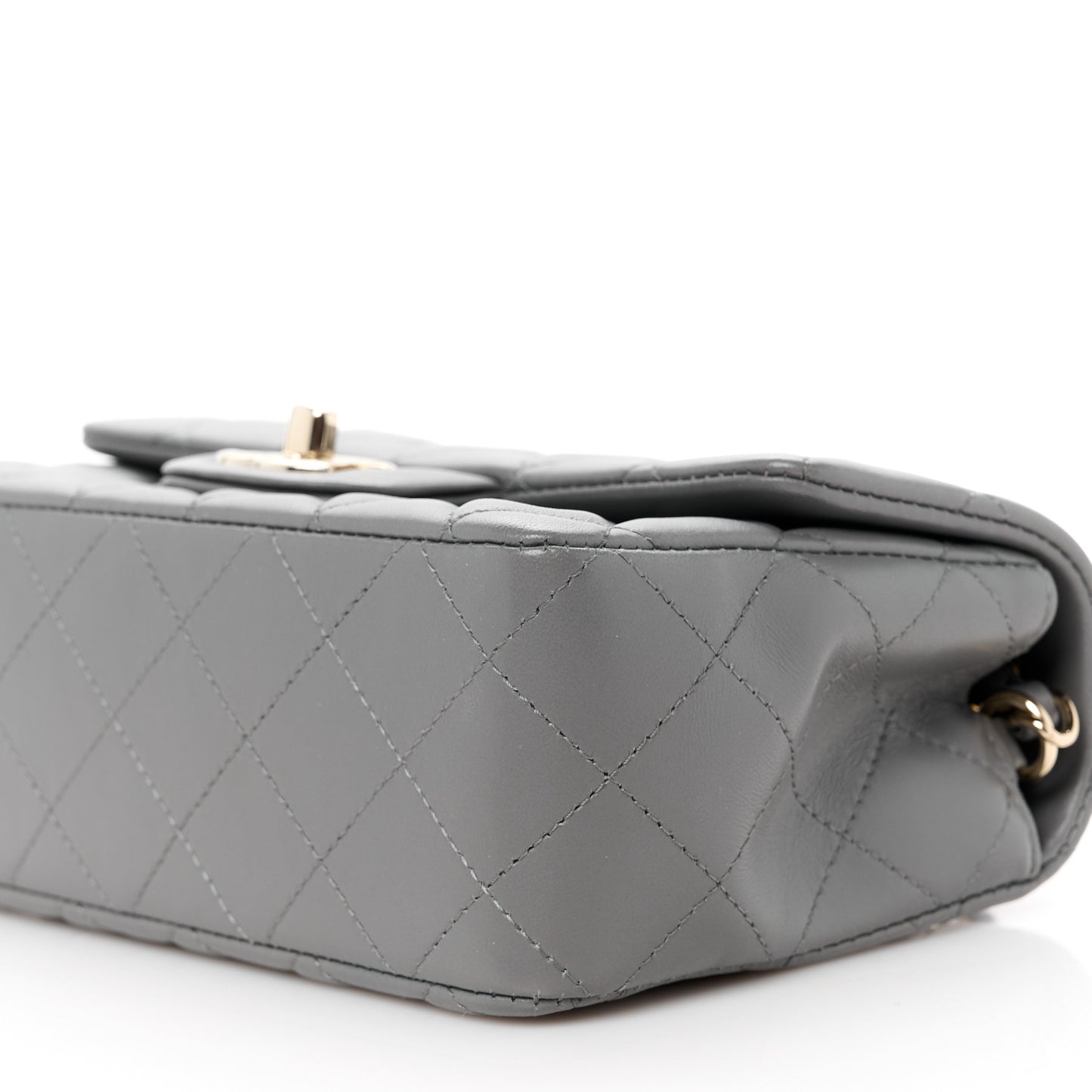 Lambskin Quilted Mini Rectangular Flap Dark Grey