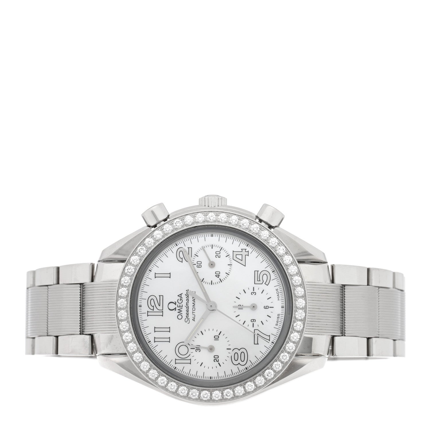 Omega Stainless Steel Diamond Bezel Mother of Pearl 39mm Speedmaster Chronograph Automatic Watch 3535.70.00 2 of 4