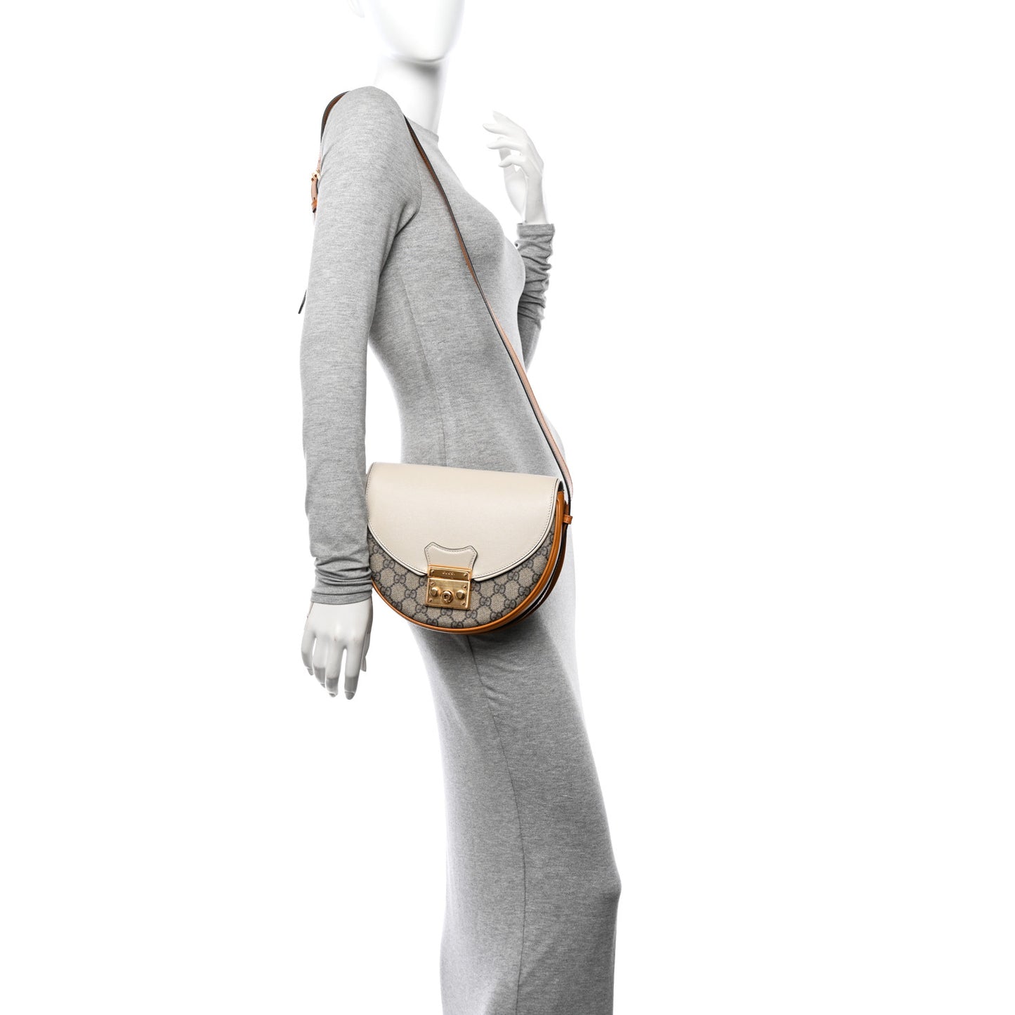 GG Supreme Monogram Calfskin Small Padlock Messenger Shoulder Bag Beige Mystic White Sun Oil