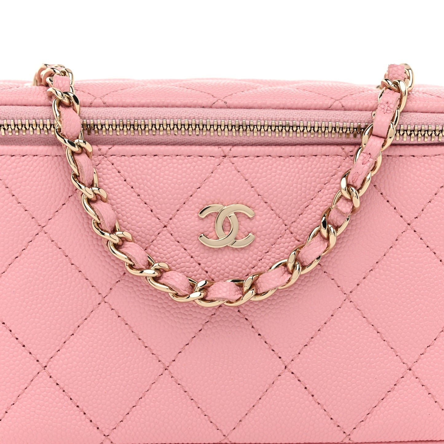 Caviar Quilted Small Vanity Case With Chain Pink