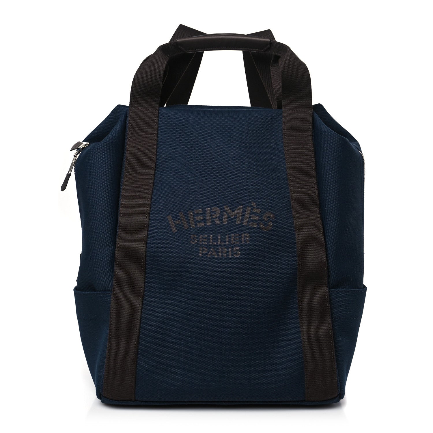 Hermes Toile Groom School Backpack Bleu Navy Feu 1 of 9