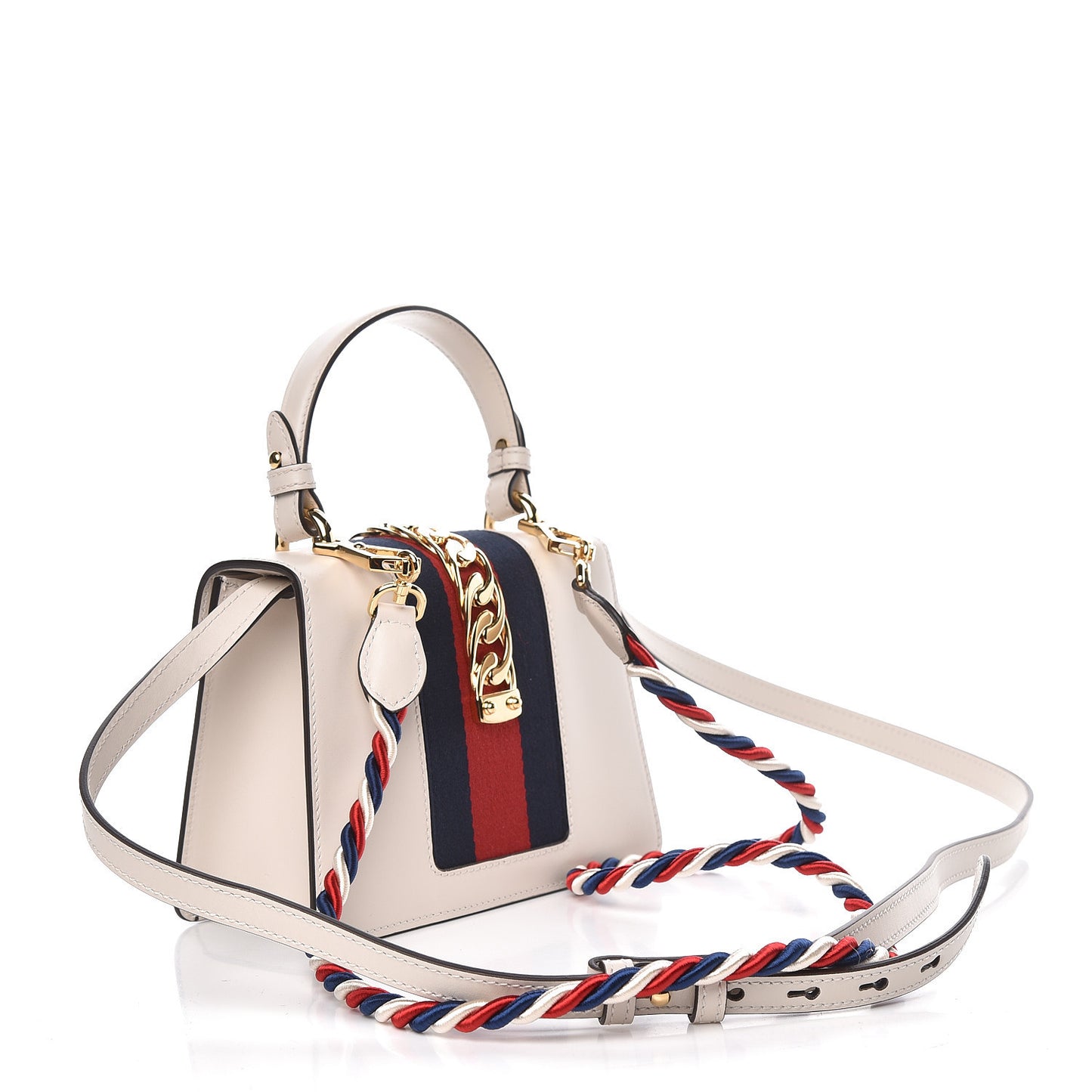 Calfskin Embroidered Mini Sylvie Top Handle Bag White