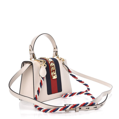 Gucci Calfskin Embroidered Mini Sylvie Top Handle Bag White 3 of 11