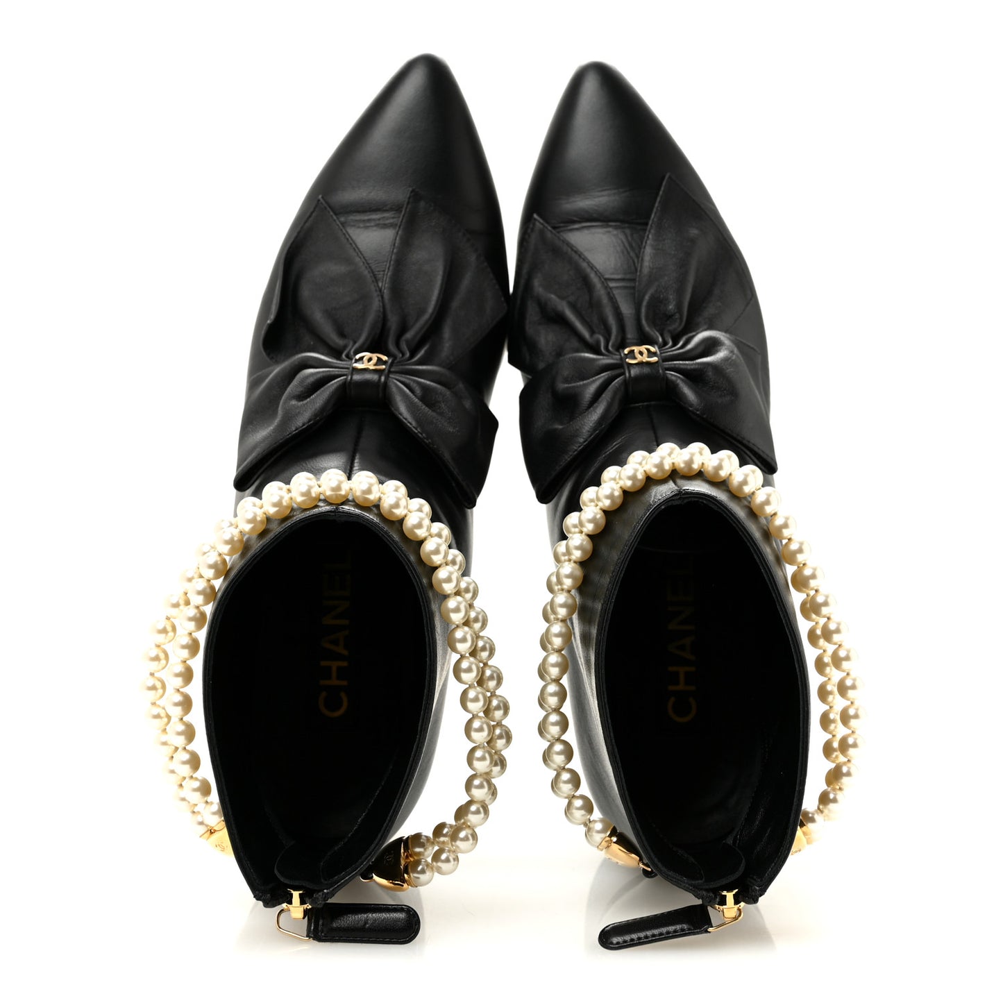 Lambskin Pearl Bow Short Boots 40 Black 40 Black
