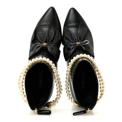 Chanel Lambskin Pearl Bow Short Boots 40 Black 40 Black 2 of 10