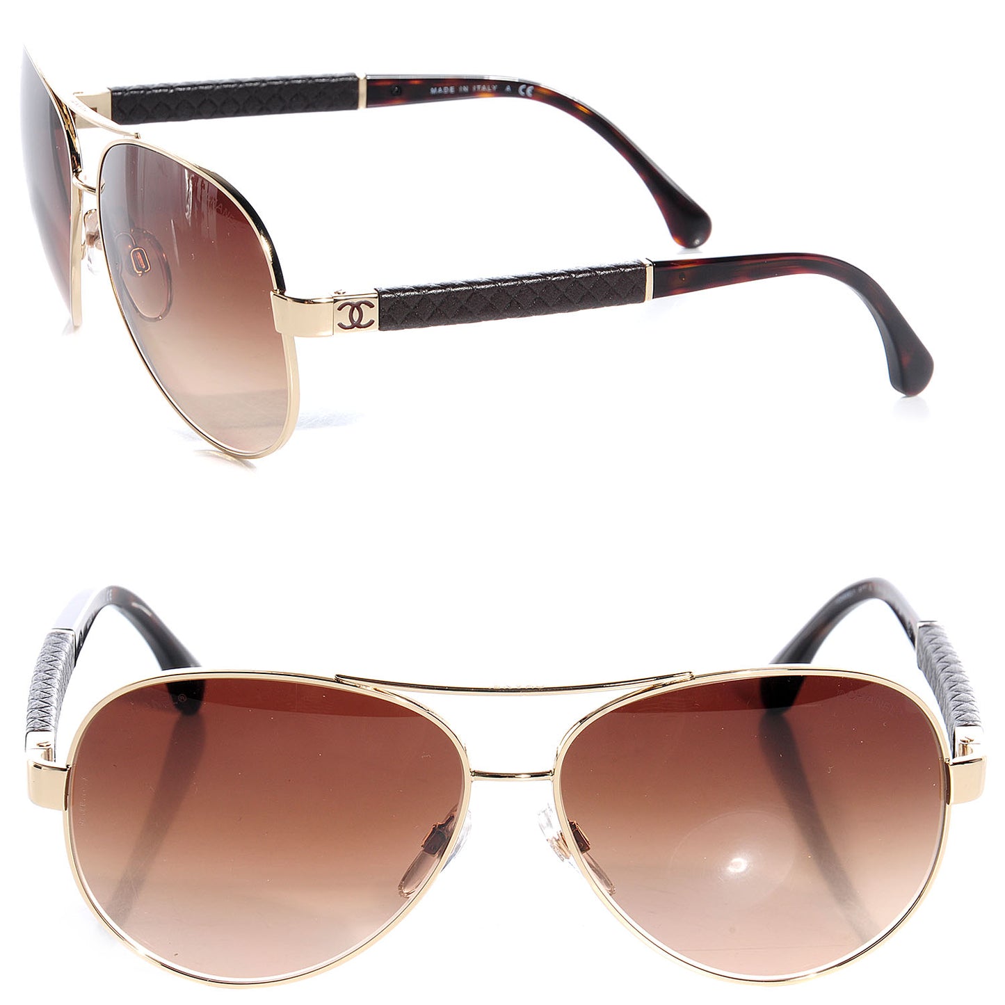 Lambskin Quilted CC Sunglasses 4195-Q Gold Brown
