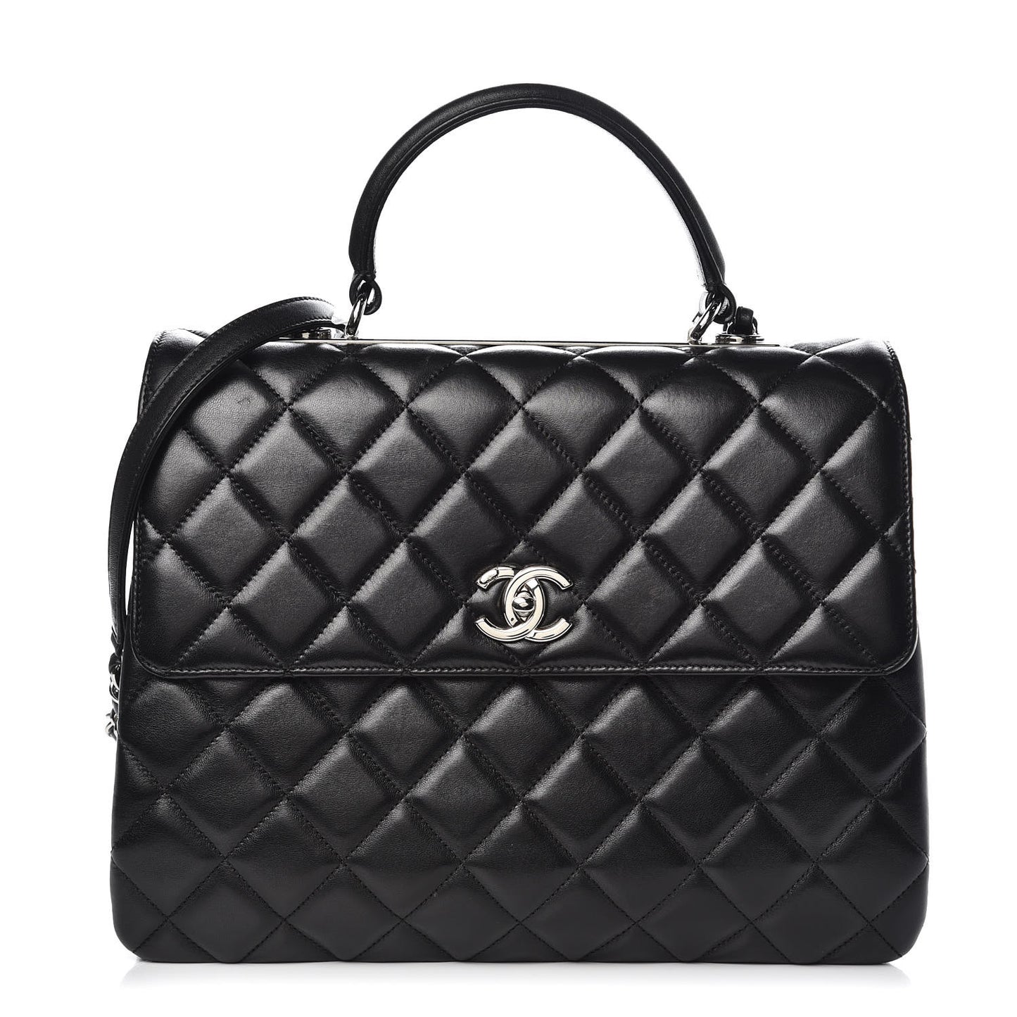 Lambskin Quilted Large Trendy CC Dual Handle Flap Bag Black