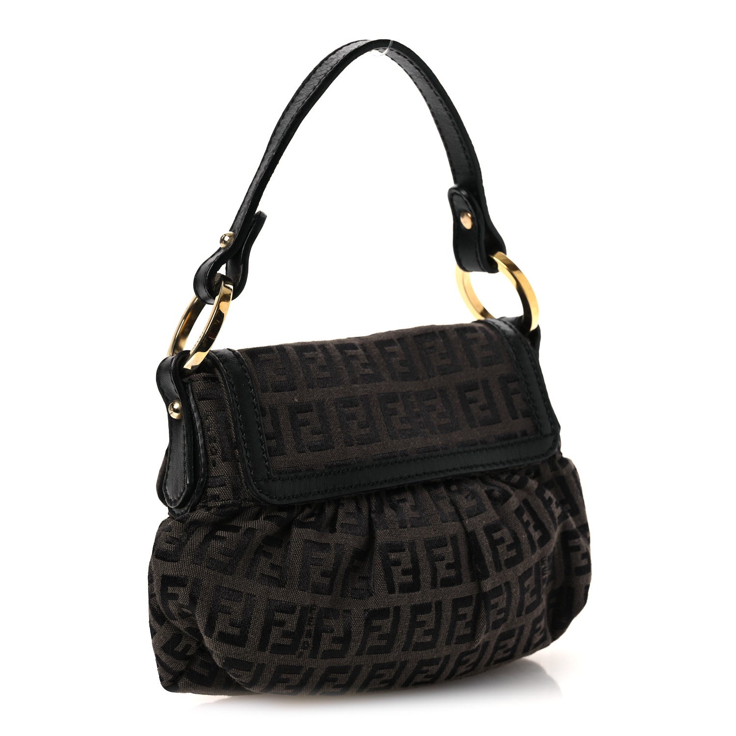 Fendi Zucchino Mini Chef Shoulder Bag Tobacco Moro Black 3 of 12
