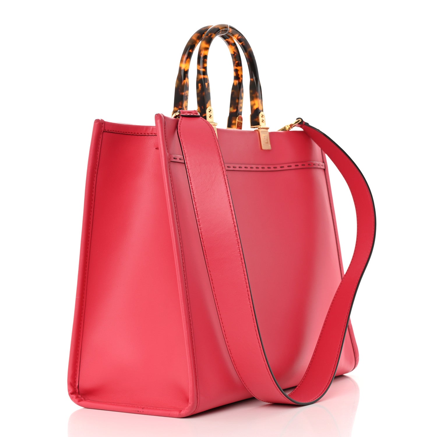 Fendi Vitello King Plexiglass Logo Embossed Medium Fendi Sunshine Shopper Tote Lampone 3 of 26
