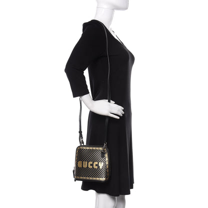 Gucci X SEGA Calfskin GUCCY Stars Mini Dome Shoulder Bag Black Gold 2 of 10