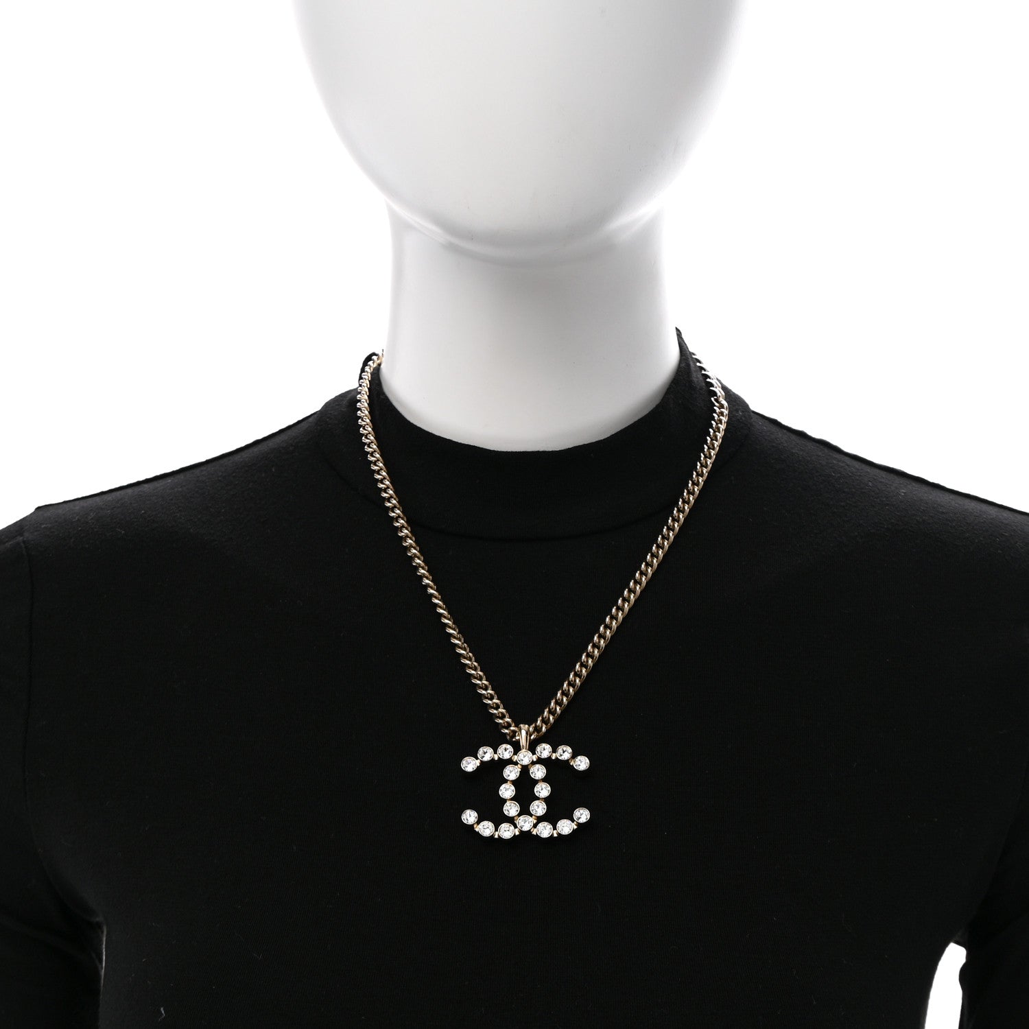 Chanel Crystal CC Pendant Necklace Gold 2 of 7