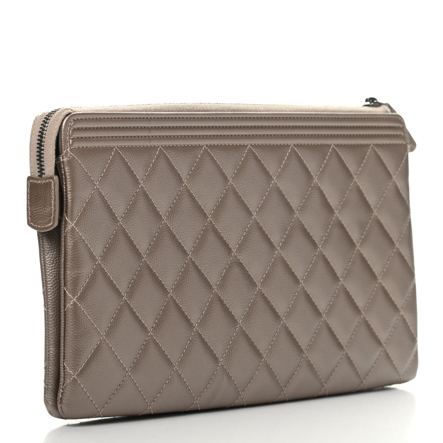 Metallic Caviar Quilted Small Zipped Boy Pouch Copper