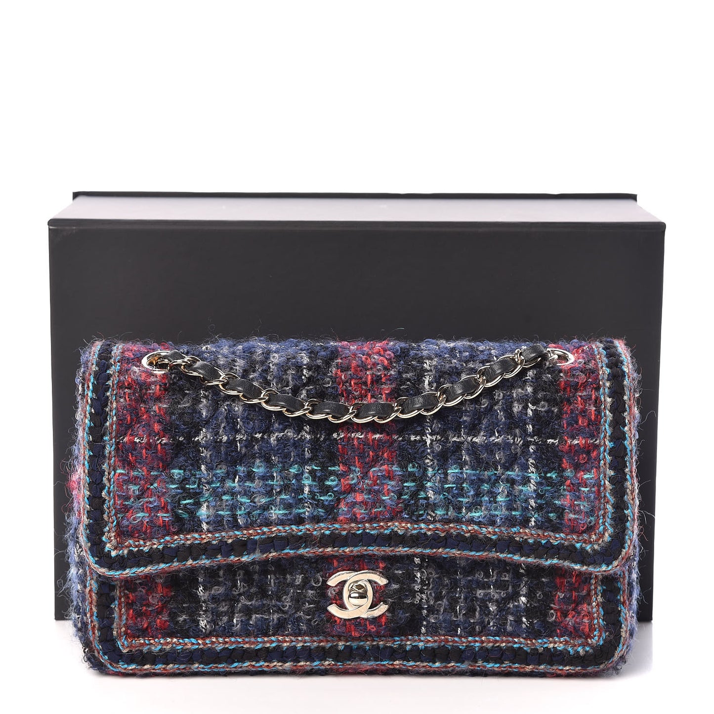 Tweed Braid Medium Flap Navy Green Red Grey