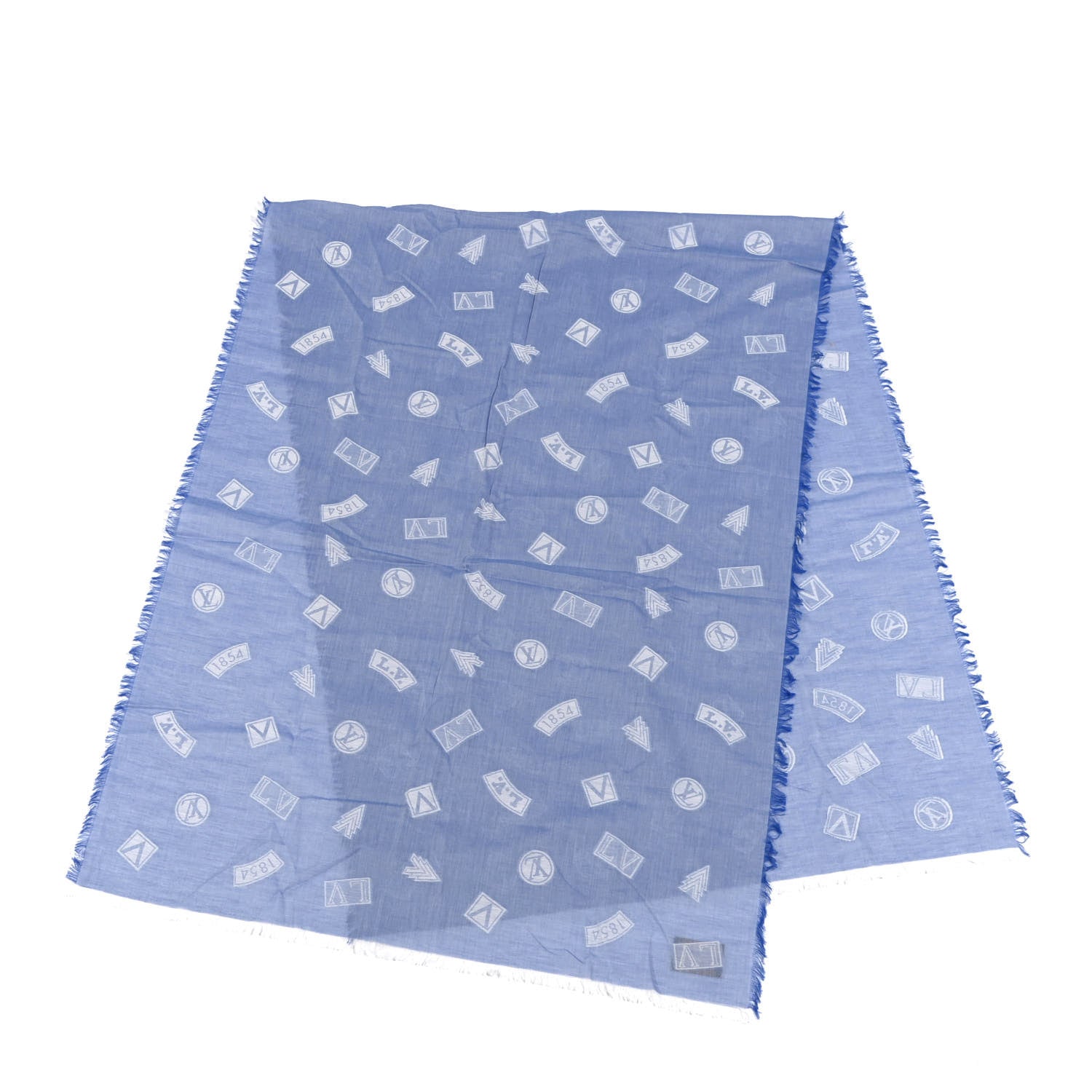 Louis Vuitton Cotton Logo Stickers Scarf Blue 2 of 3