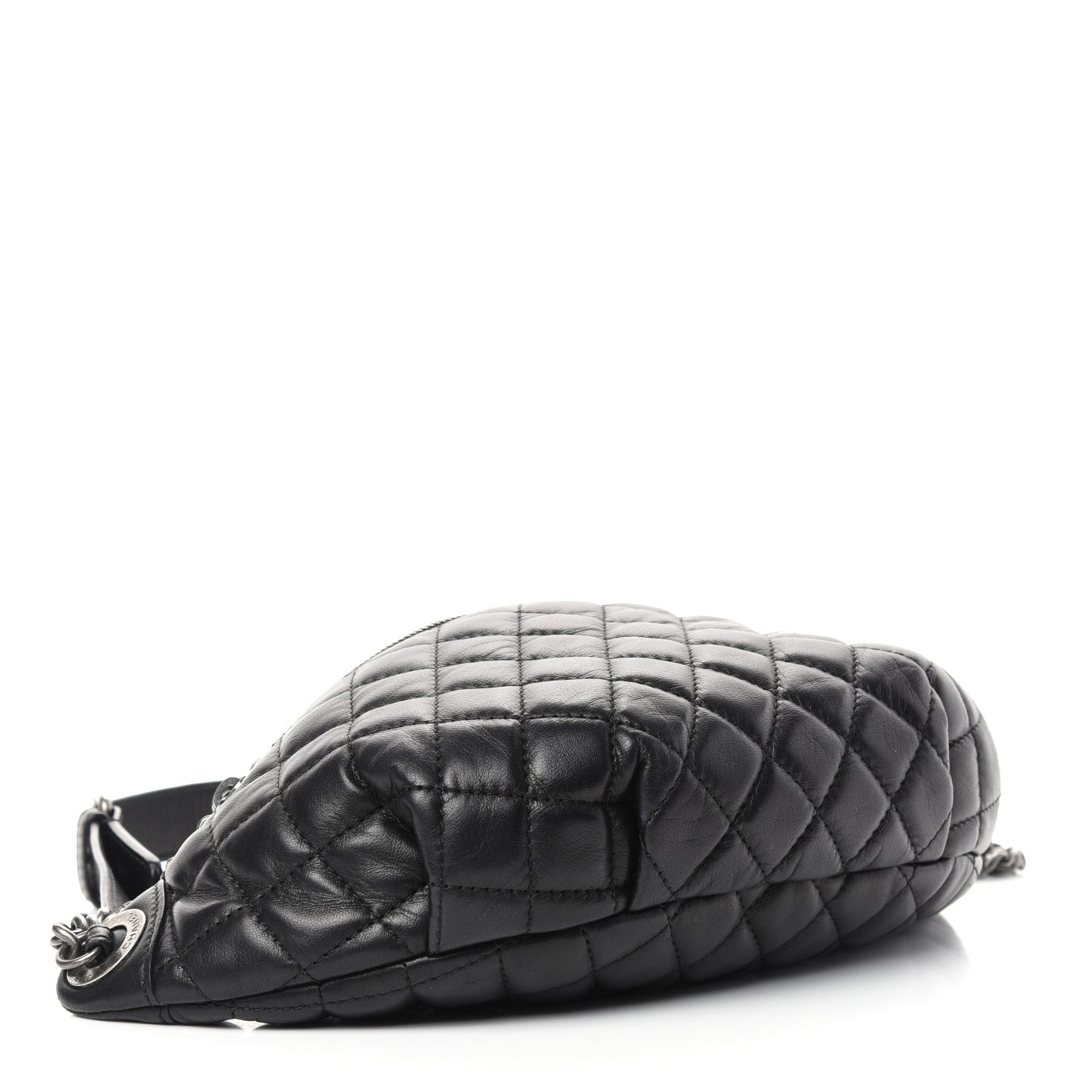 Lambskin Quilted Banane Waist Bag Fanny Pack Black