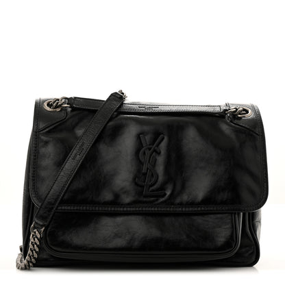 Saint Laurent Crinkled Calfskin Monogram Medium Niki Chain Satchel Black 1 of 11